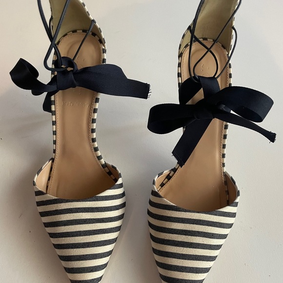 J. Crew Shoes - J Crew Navy/Cream Striped Heels